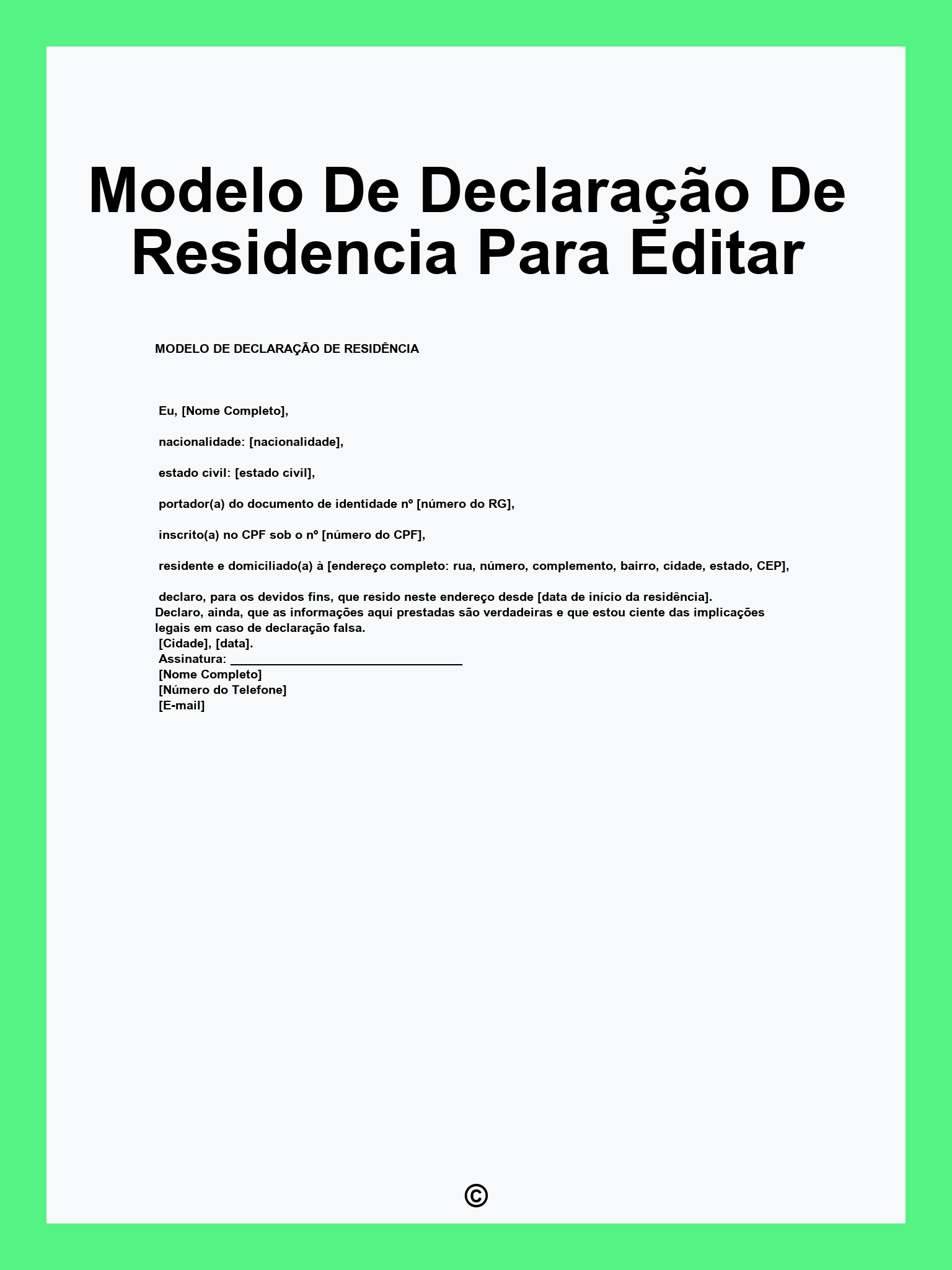 Modelo De Declaração De Residencia Para Editar