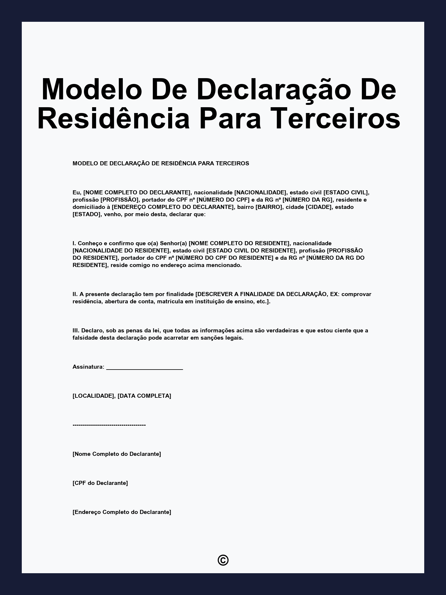 Modelo De Declaração De Residência Para Terceiros