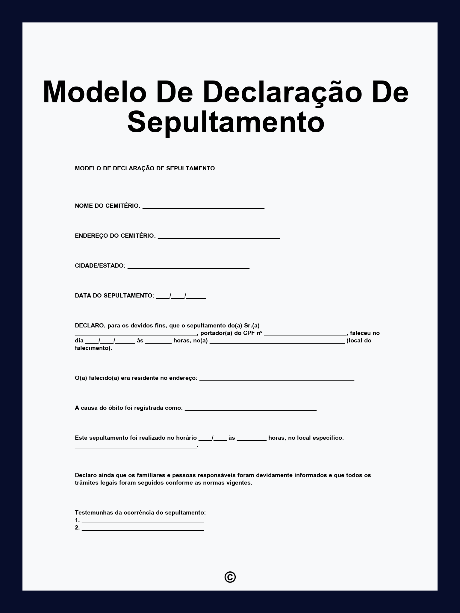 Modelo De Declaração De Sepultamento