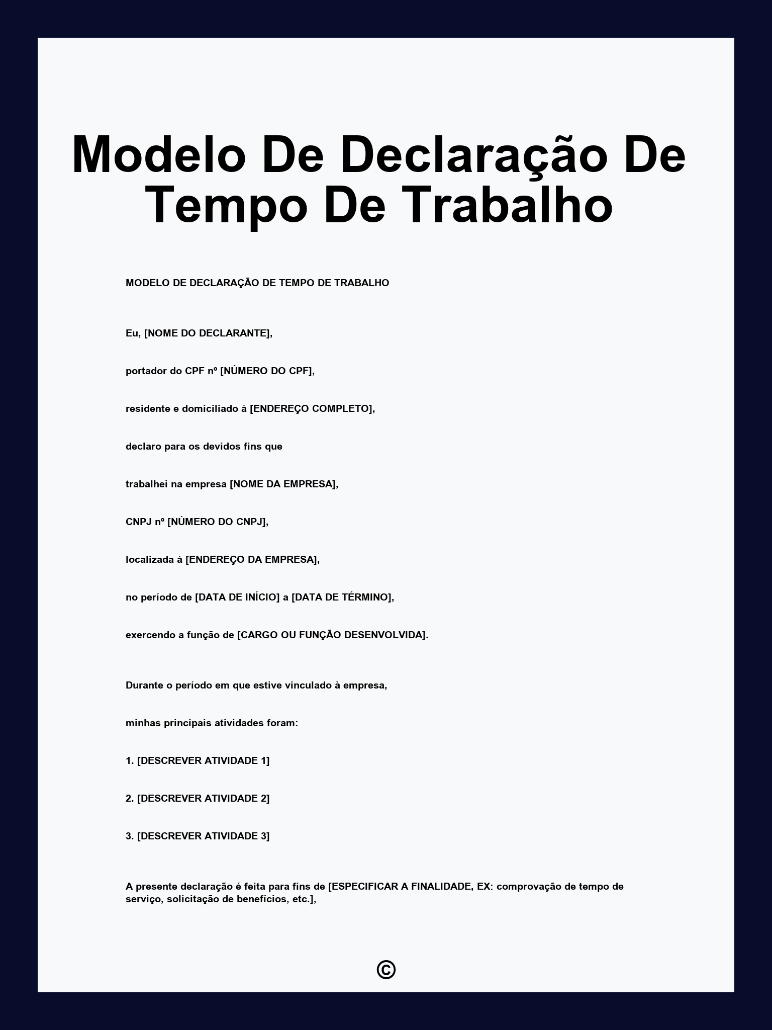 Modelo De Declaração De Tempo De Trabalho