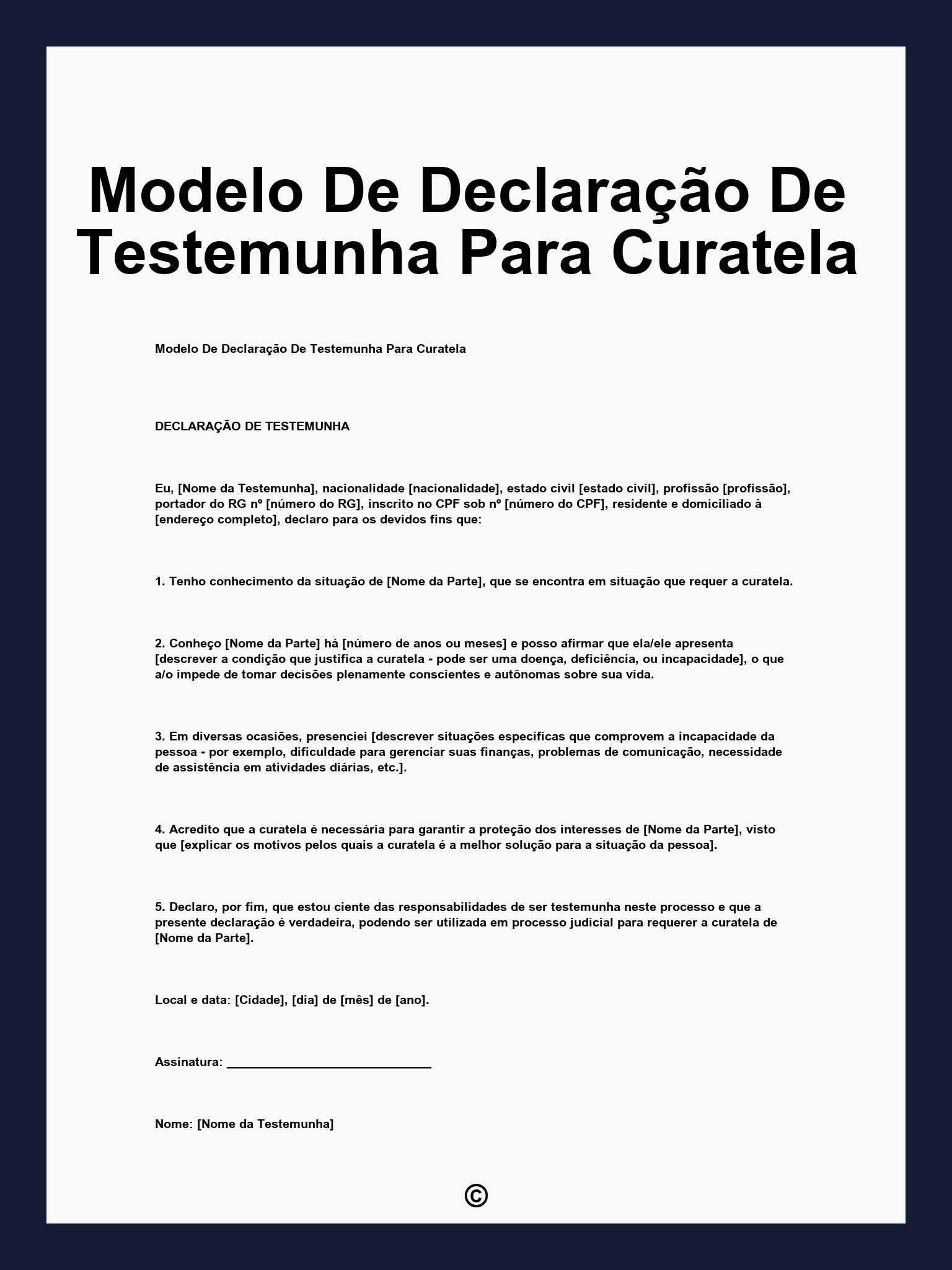 Modelo De Declaração De Testemunha Para Curatela