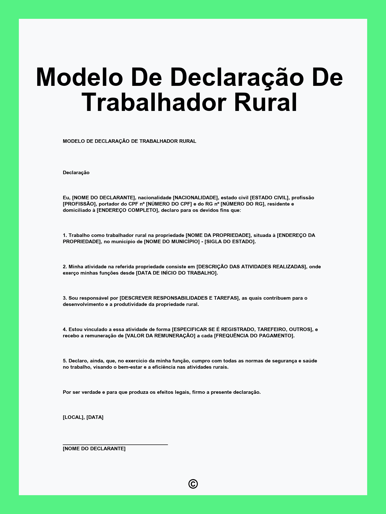 Modelo De Declaração De Trabalhador Rural