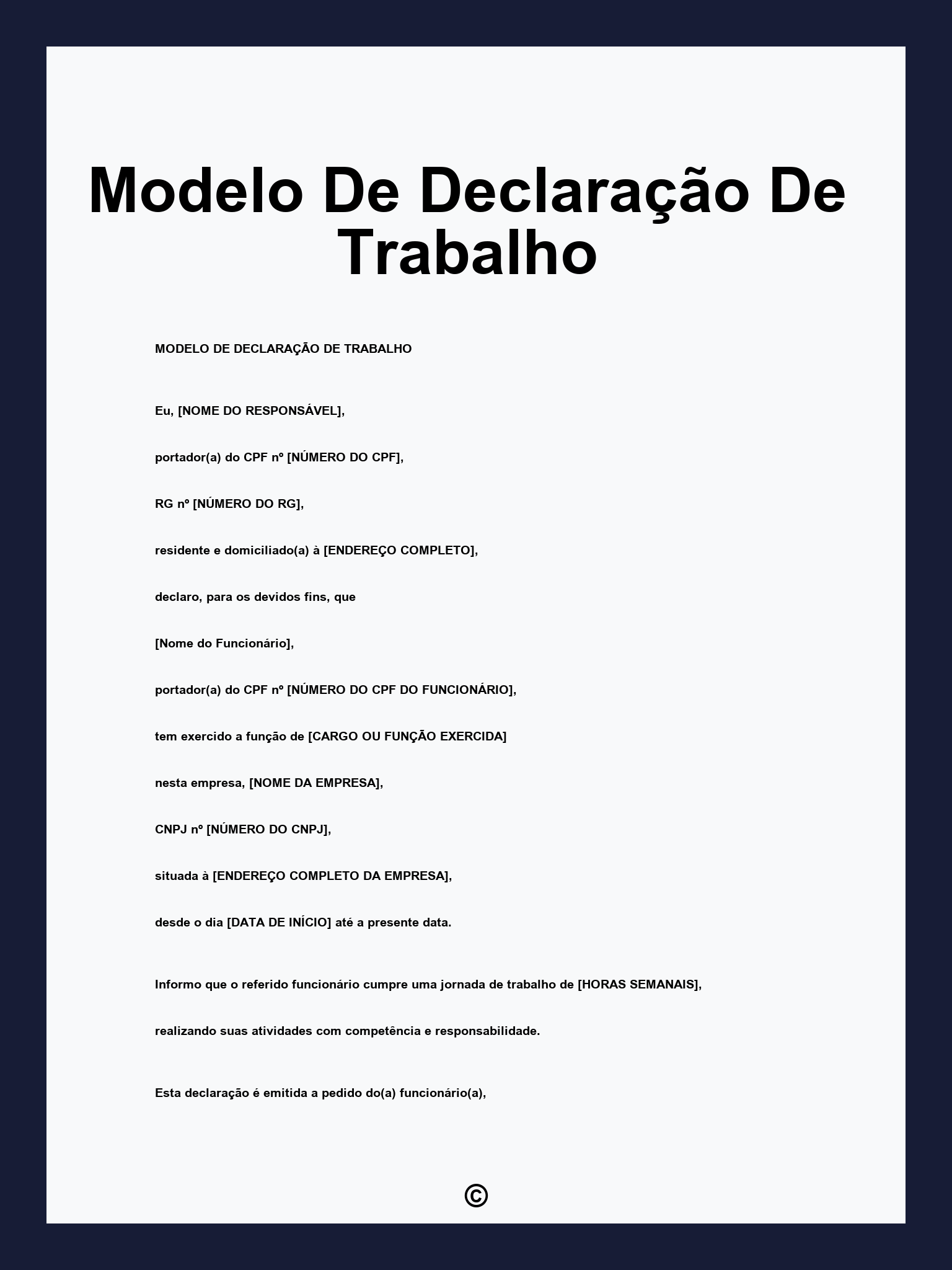 Modelo De Declaração De Trabalho