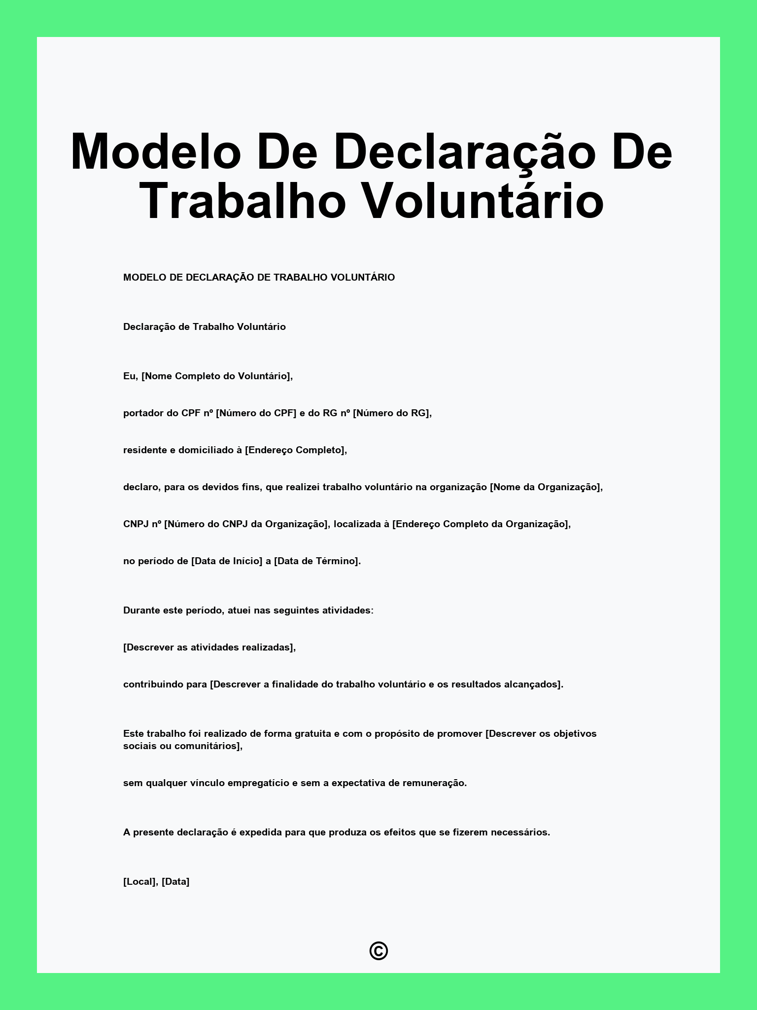 Modelo De Declaração De Trabalho Voluntário