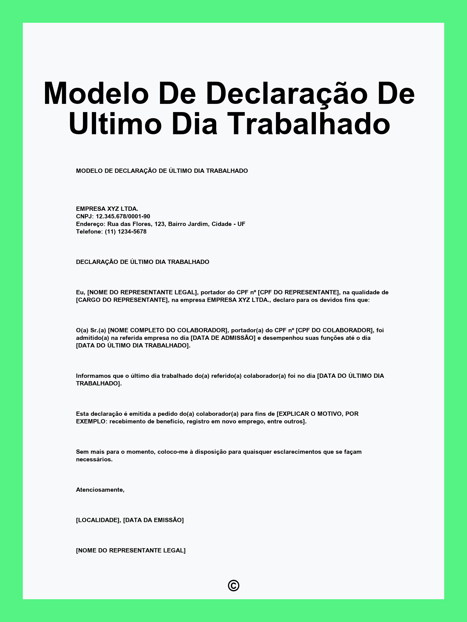 Modelo De Declaração De Ultimo Dia Trabalhado