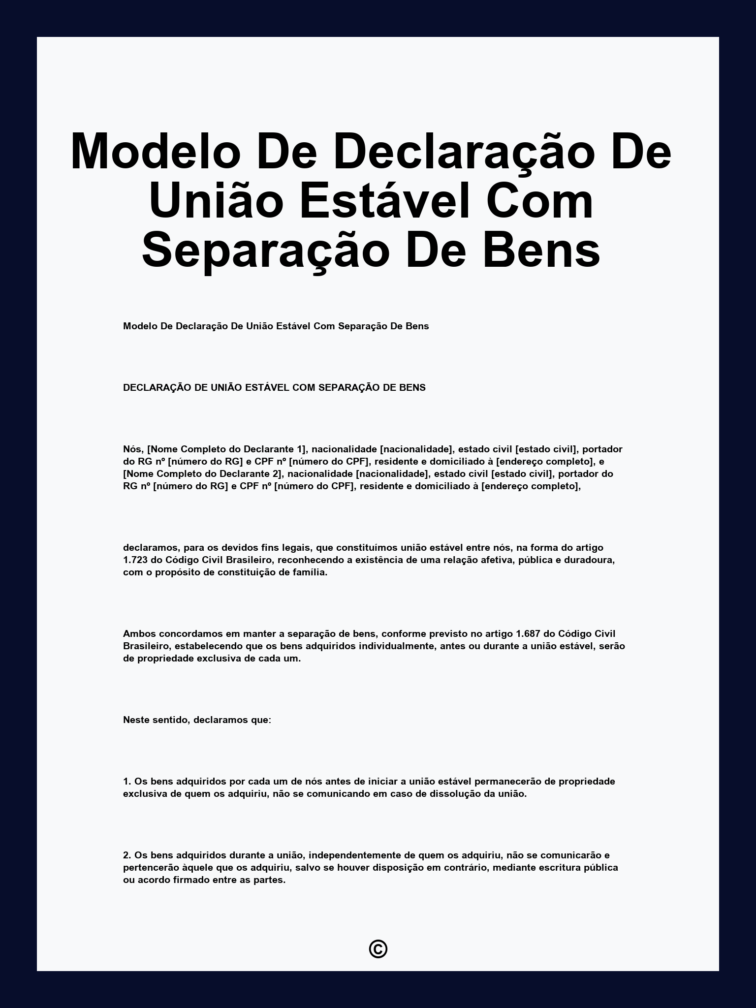 Modelo De Declaração De União Estável Com Separação De Bens
