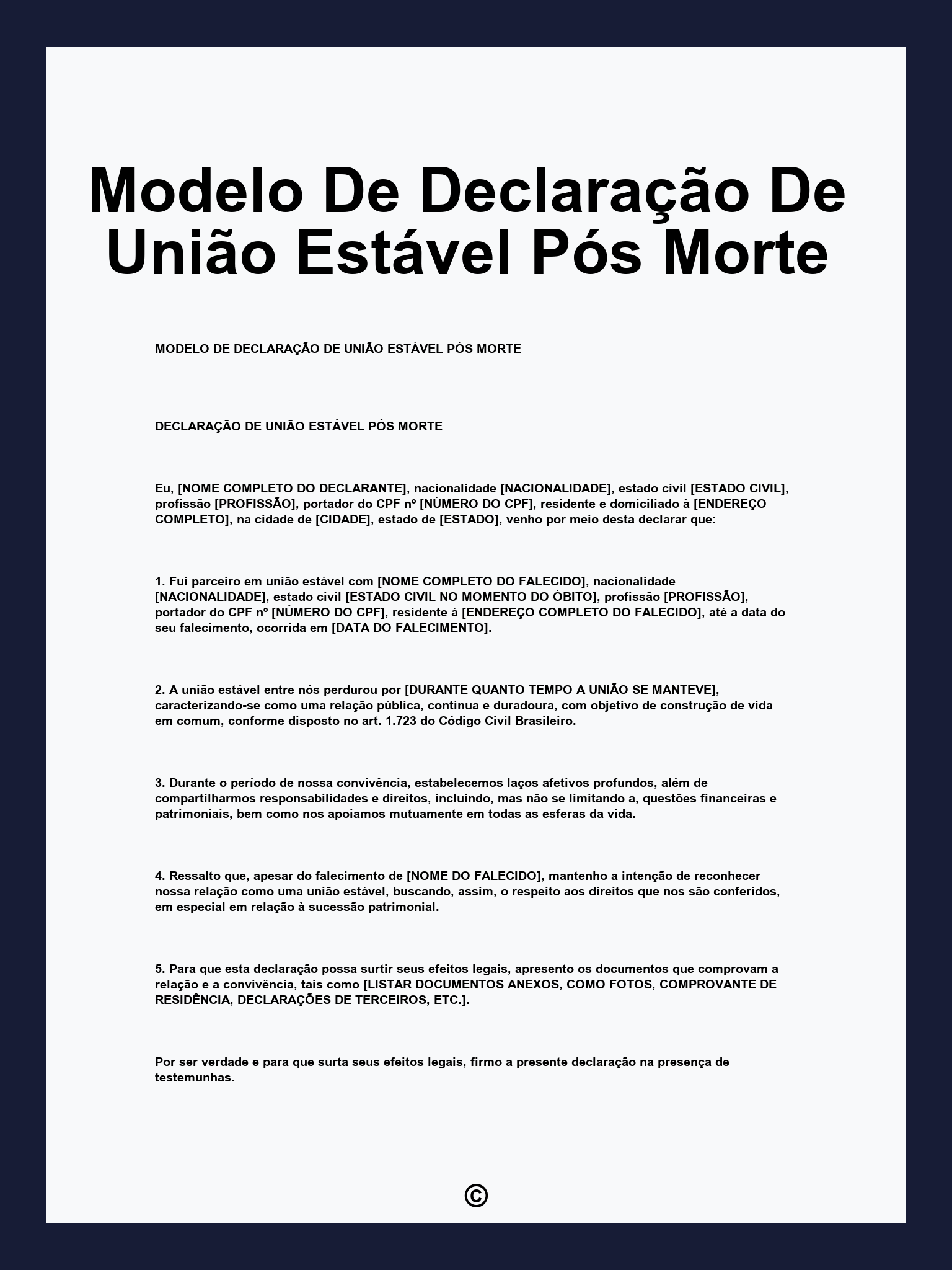 Modelo De Declaração De União Estável Pós Morte