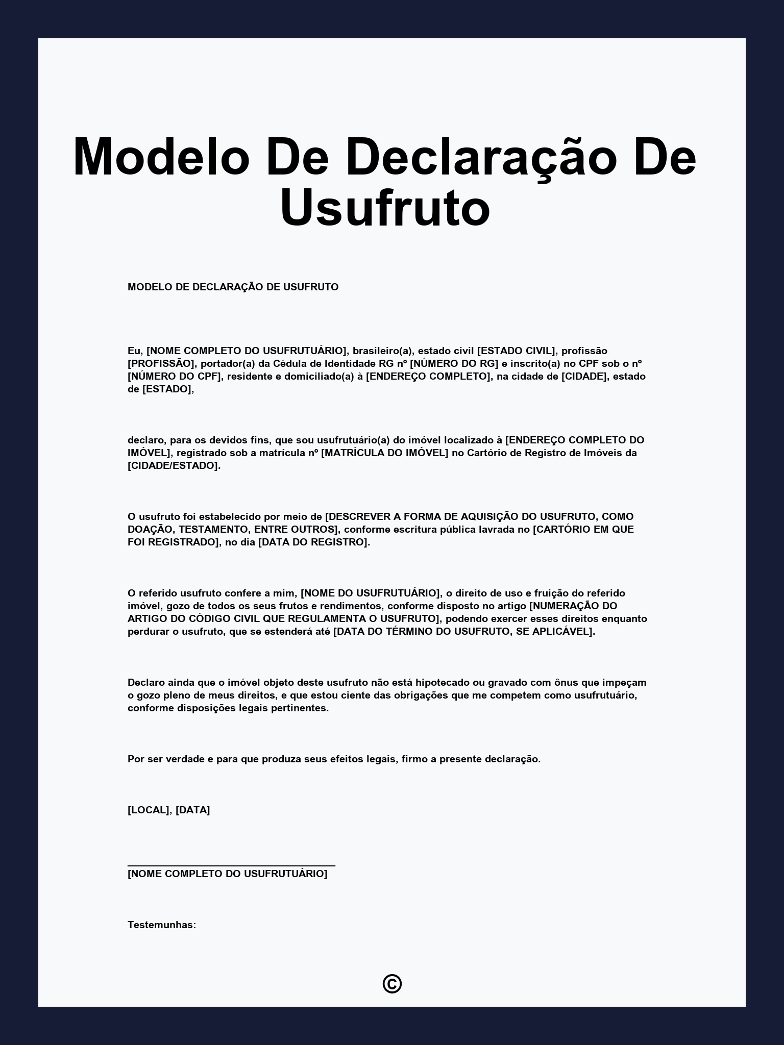 Modelo De Declaração De Usufruto