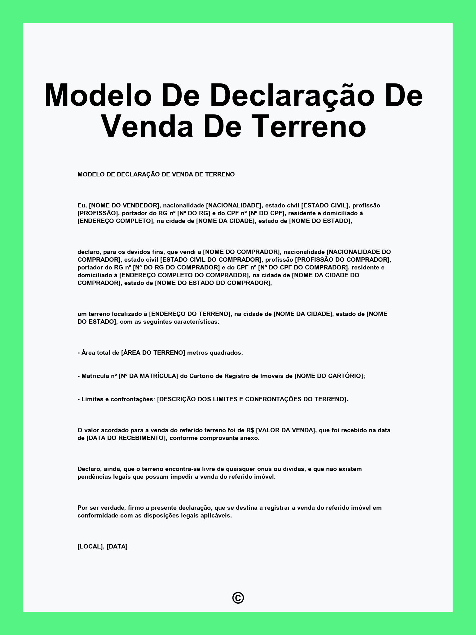 Modelo De Declaração De Venda De Terreno