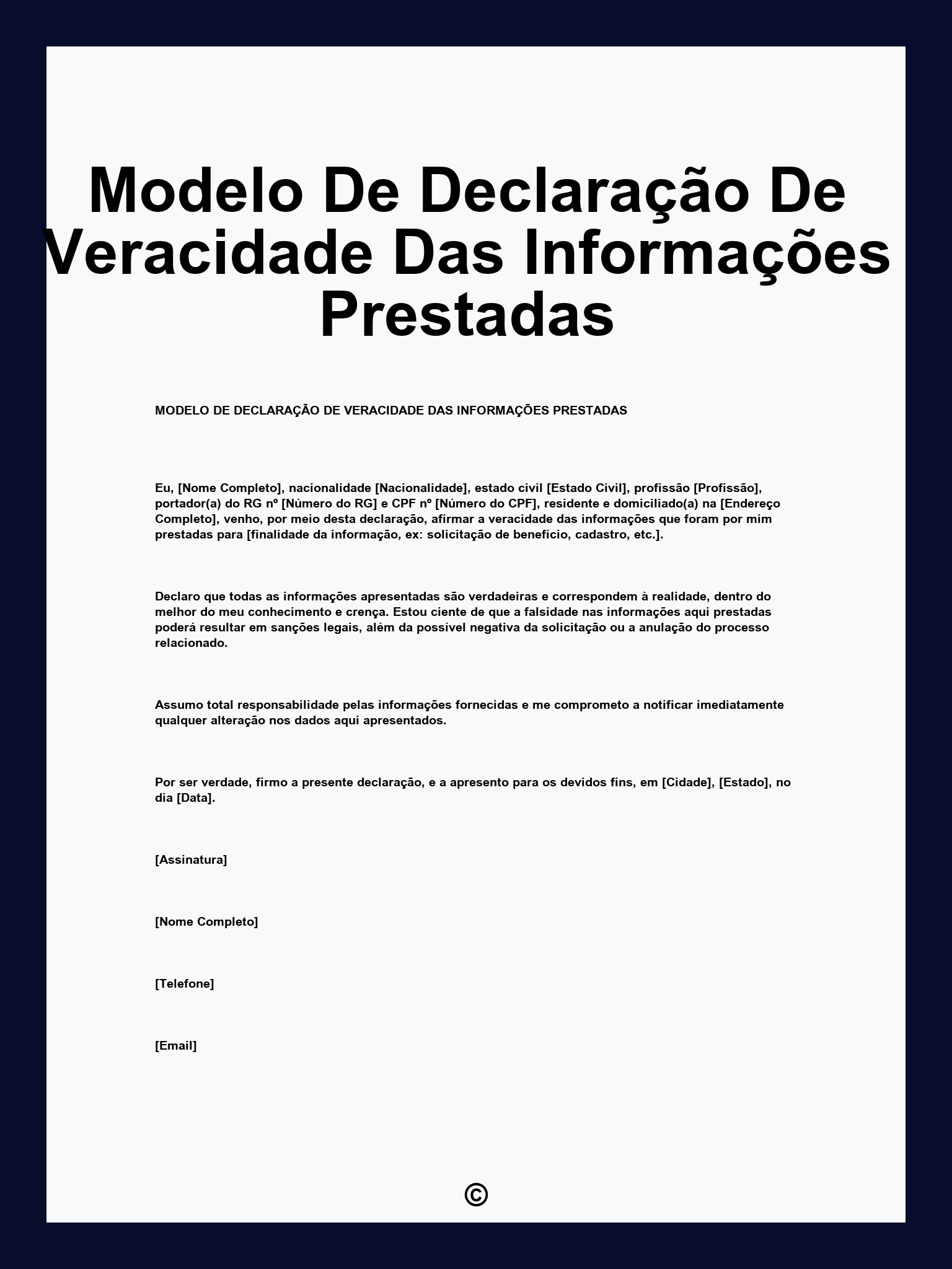 Modelo De Declaração De Veracidade Das Informações Prestadas