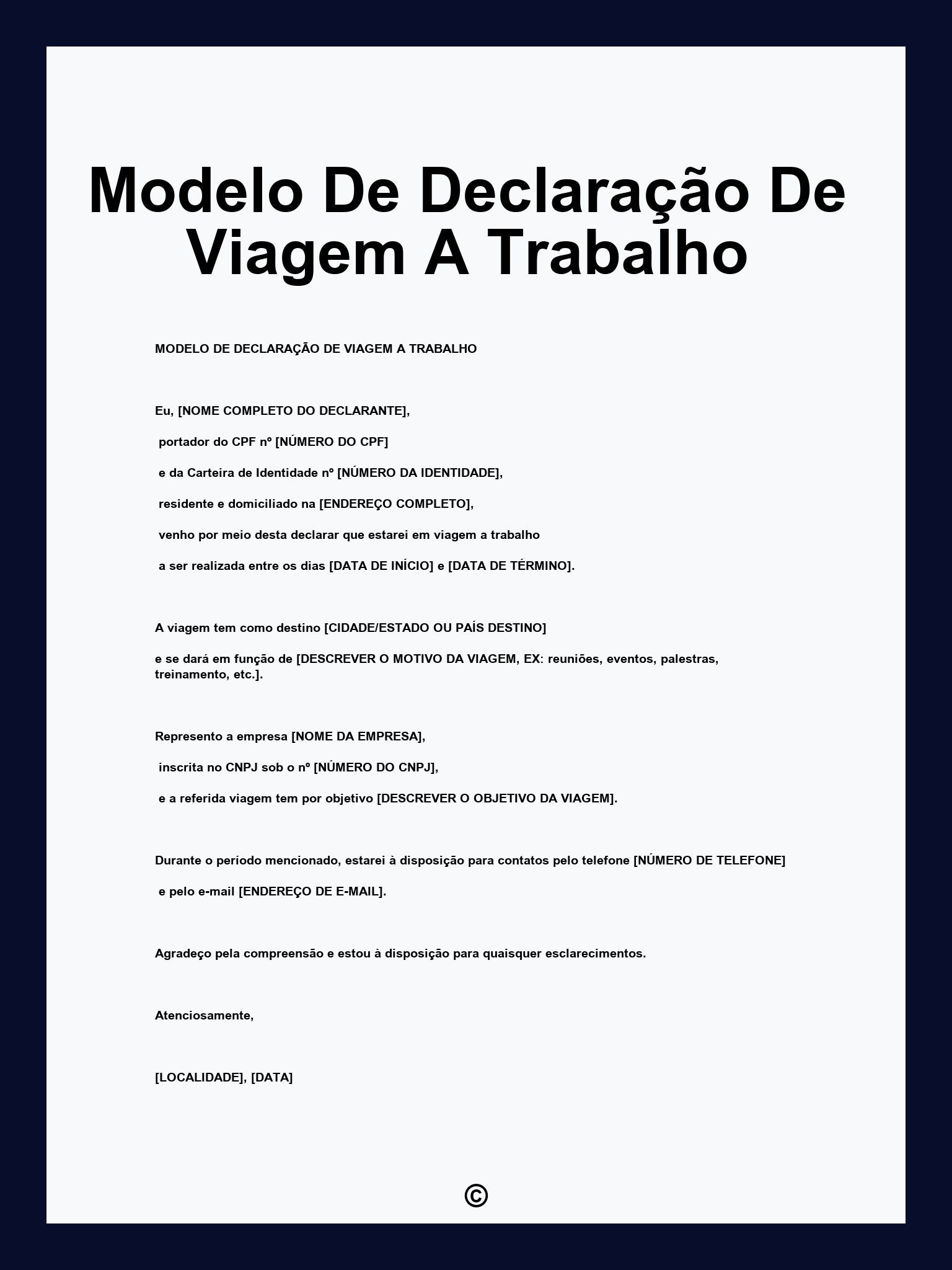 Modelo De Declaração De Viagem A Trabalho