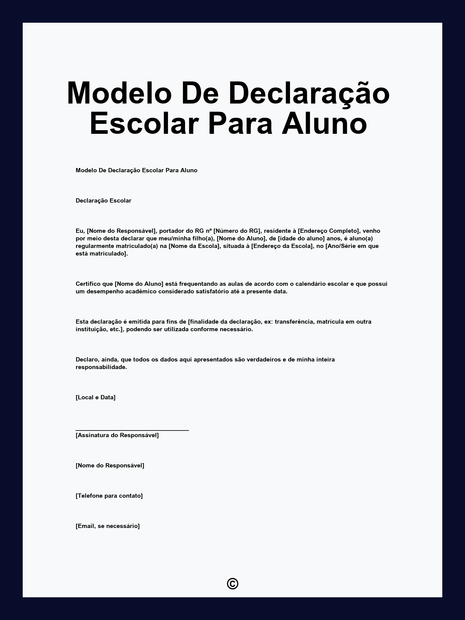 Modelo De Declaração Escolar Para Aluno