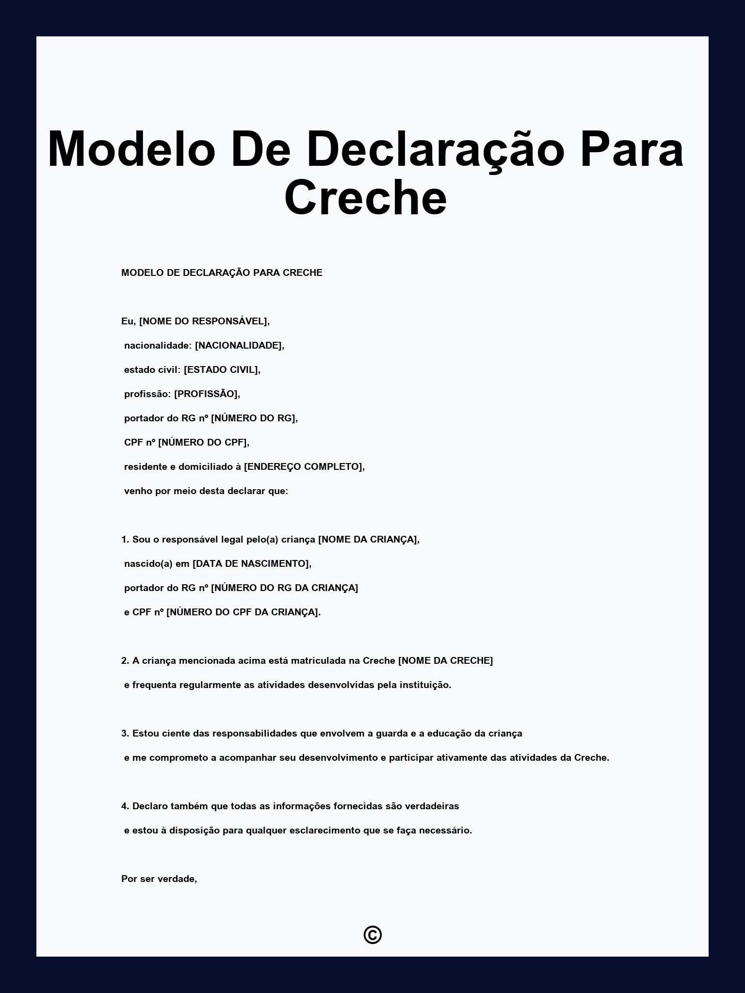 Modelo De Declaração Para Creche