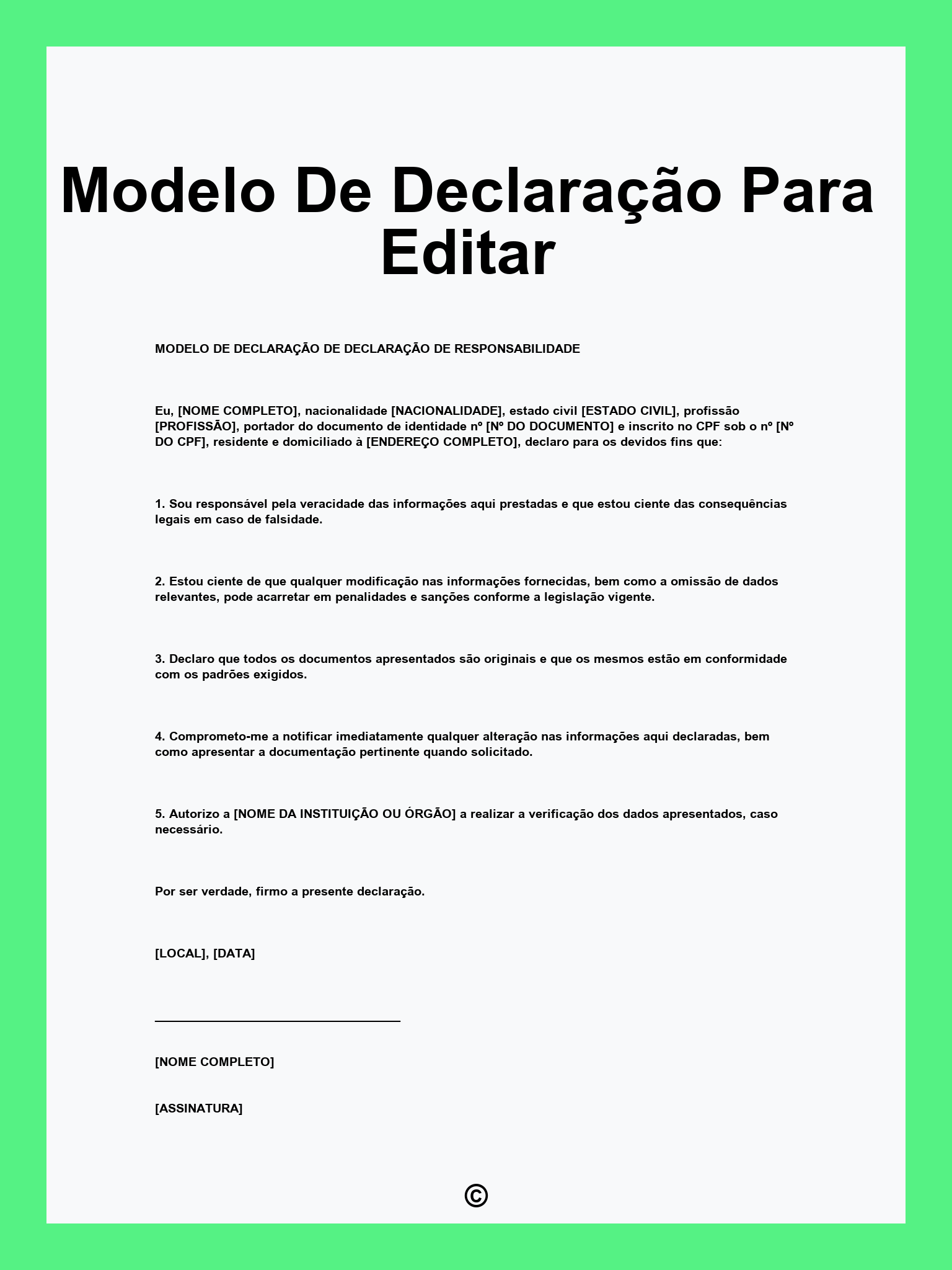 Modelo De Declaração Para Editar