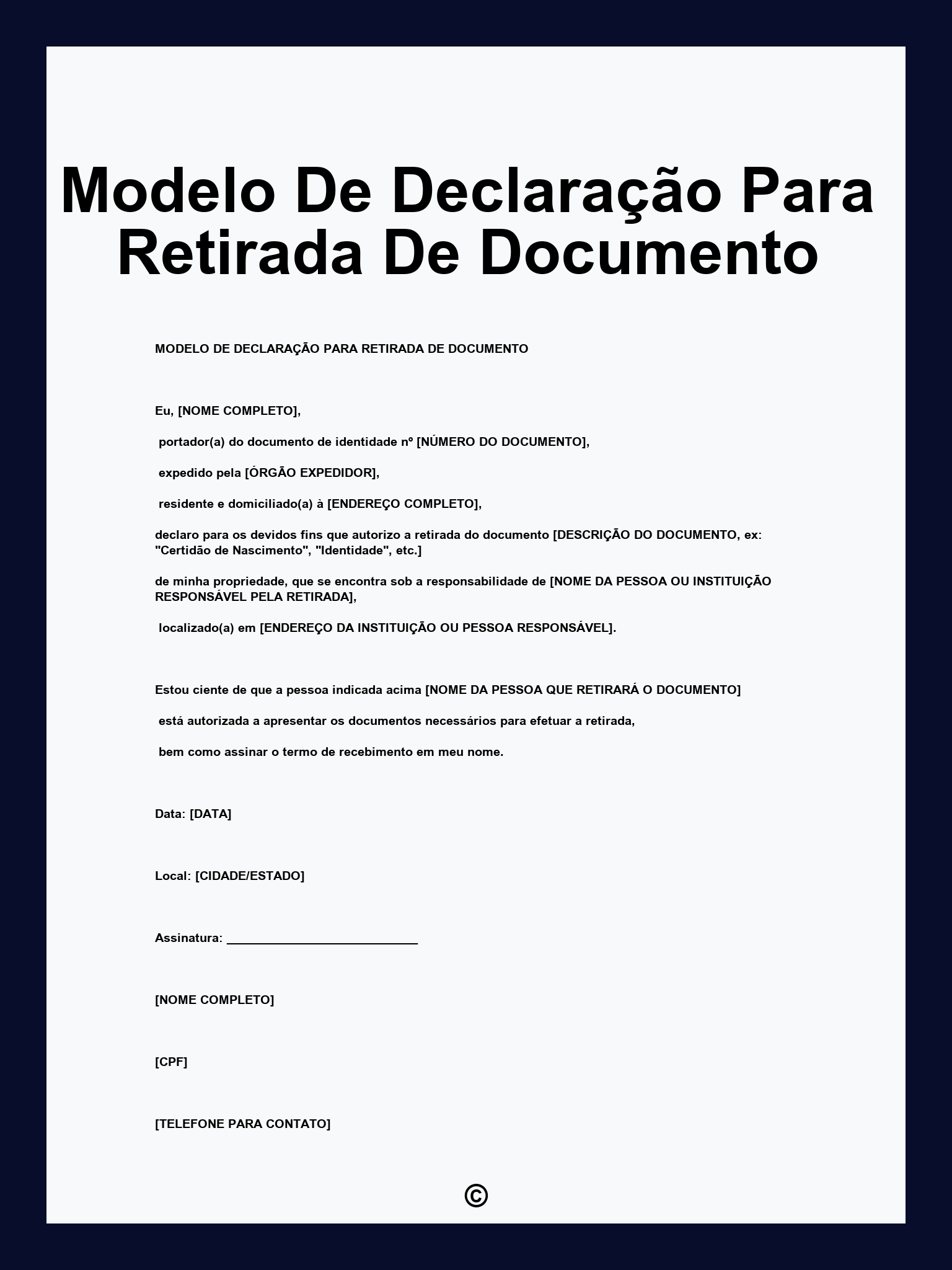 Modelo De Declaração Para Retirada De Documento