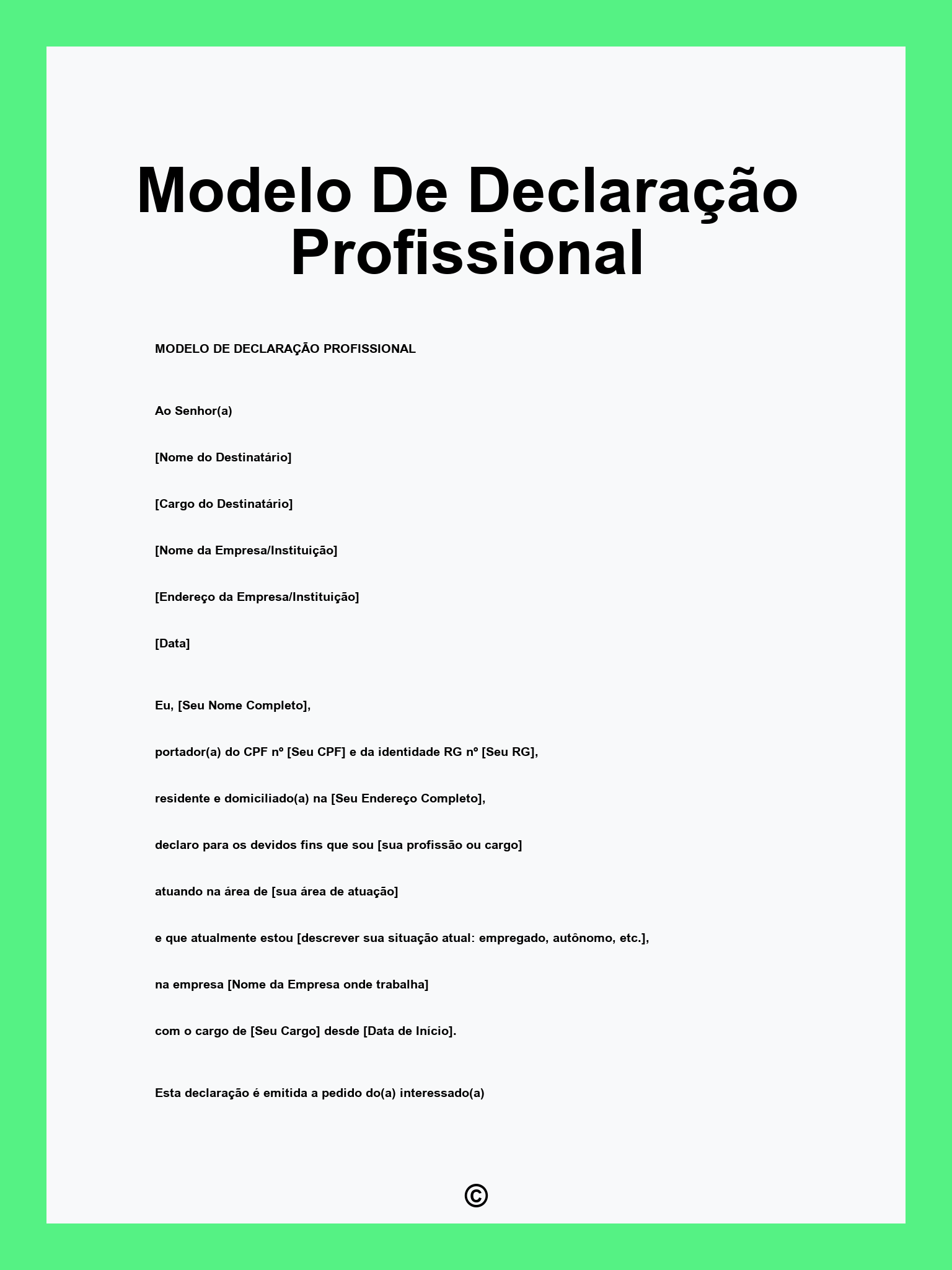 Modelo De Declaração Profissional