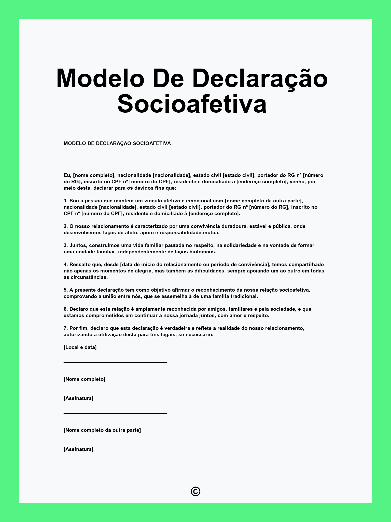 Modelo De Declaração Socioafetiva