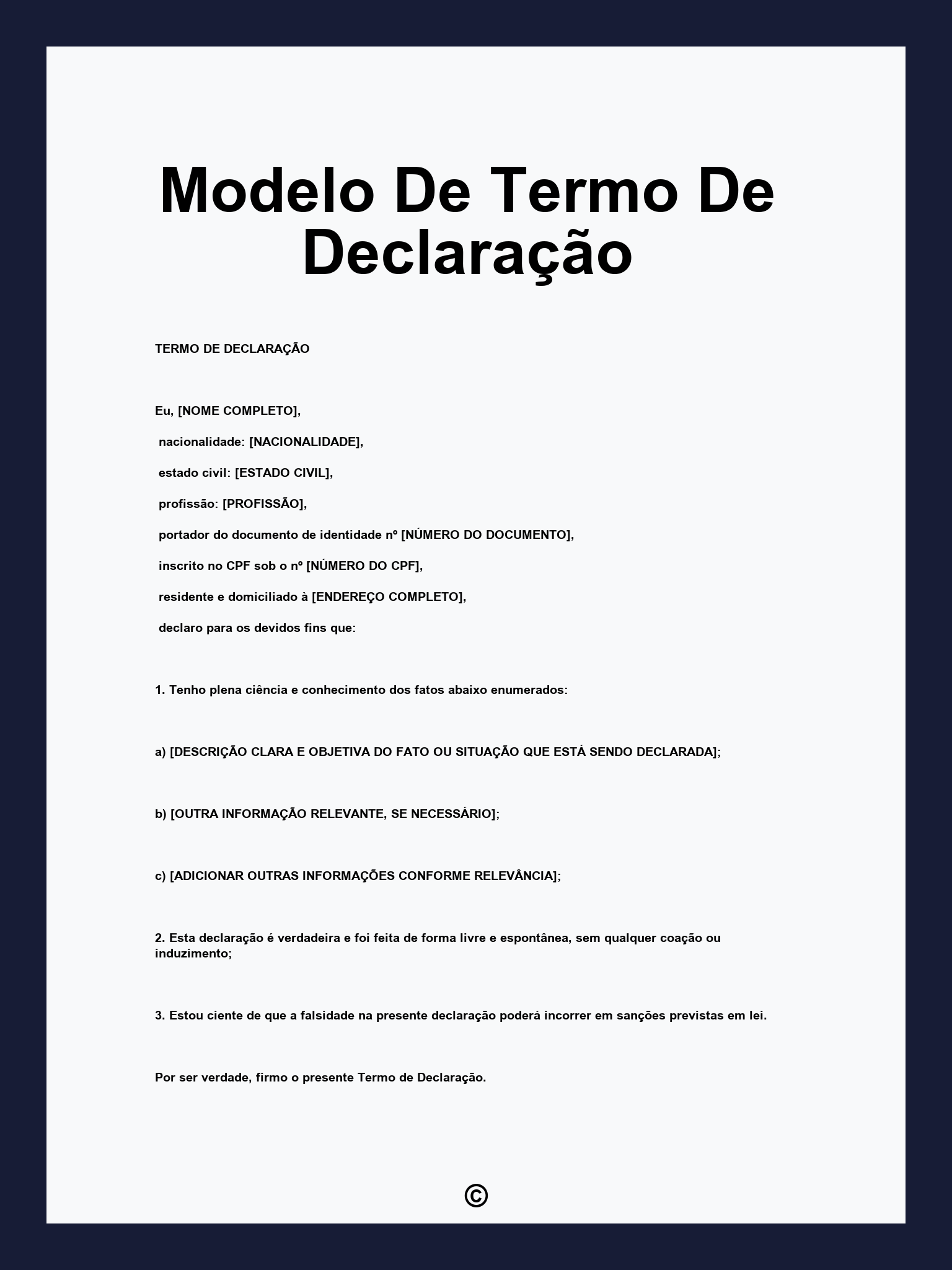 Modelo De Termo De Declaração