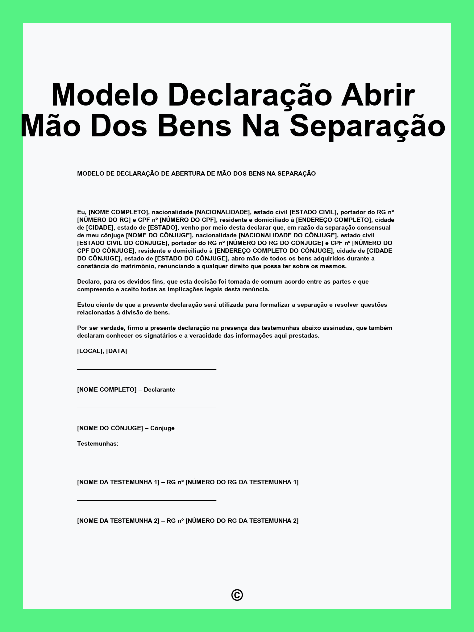 Modelo Declaração Abrir Mão Dos Bens Na Separação