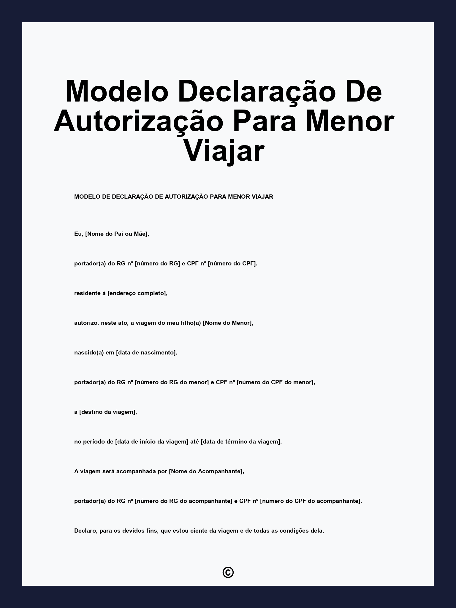 Modelo Declaração De Autorização Para Menor Viajar