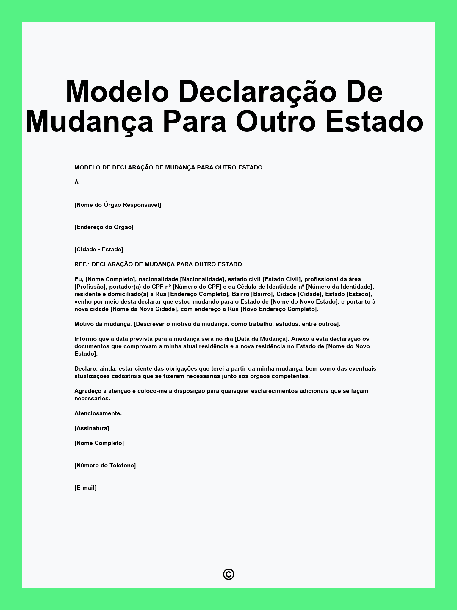 Modelo Declaração De Mudança Para Outro Estado