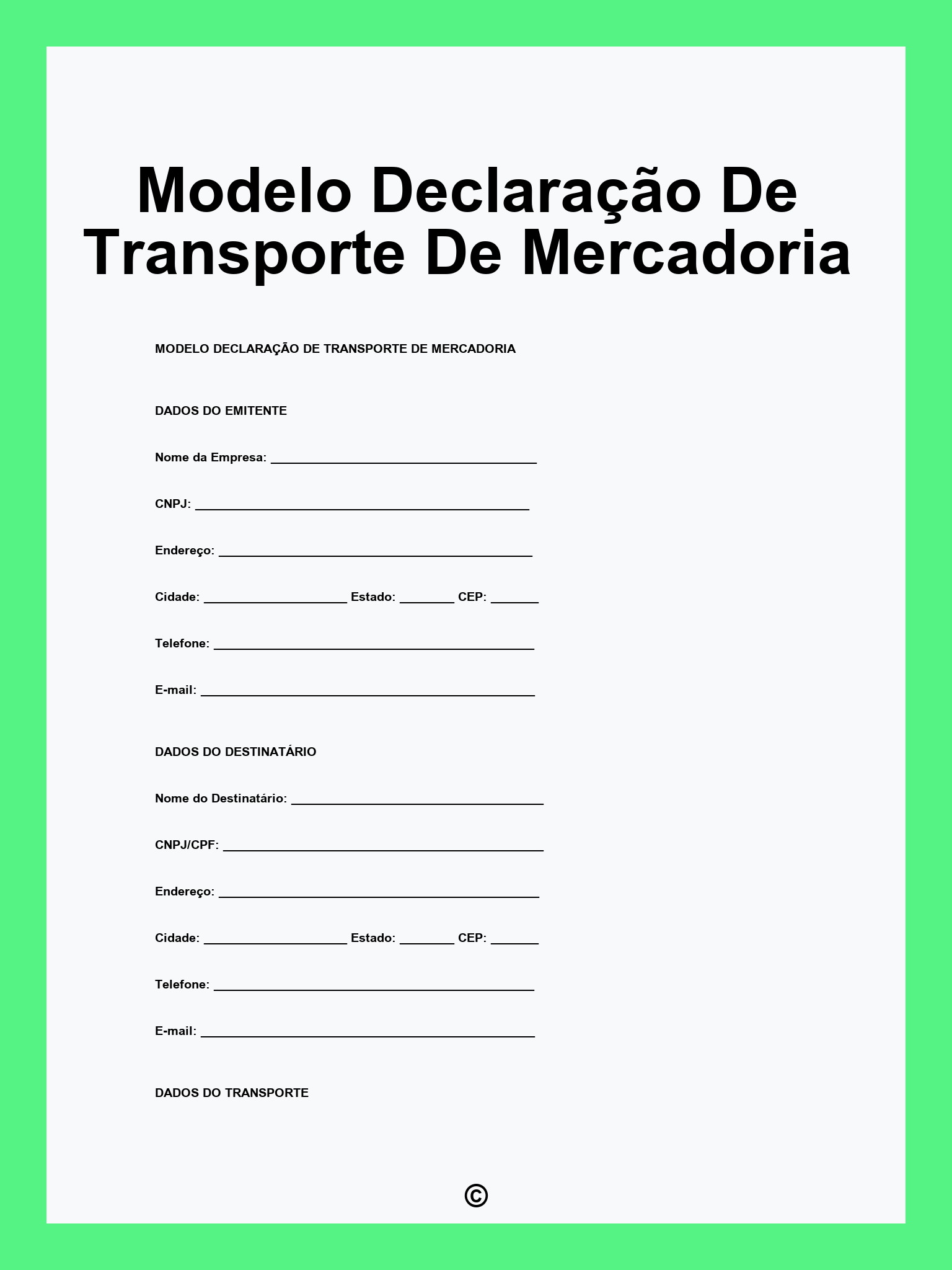 Modelo Declaração De Transporte De Mercadoria