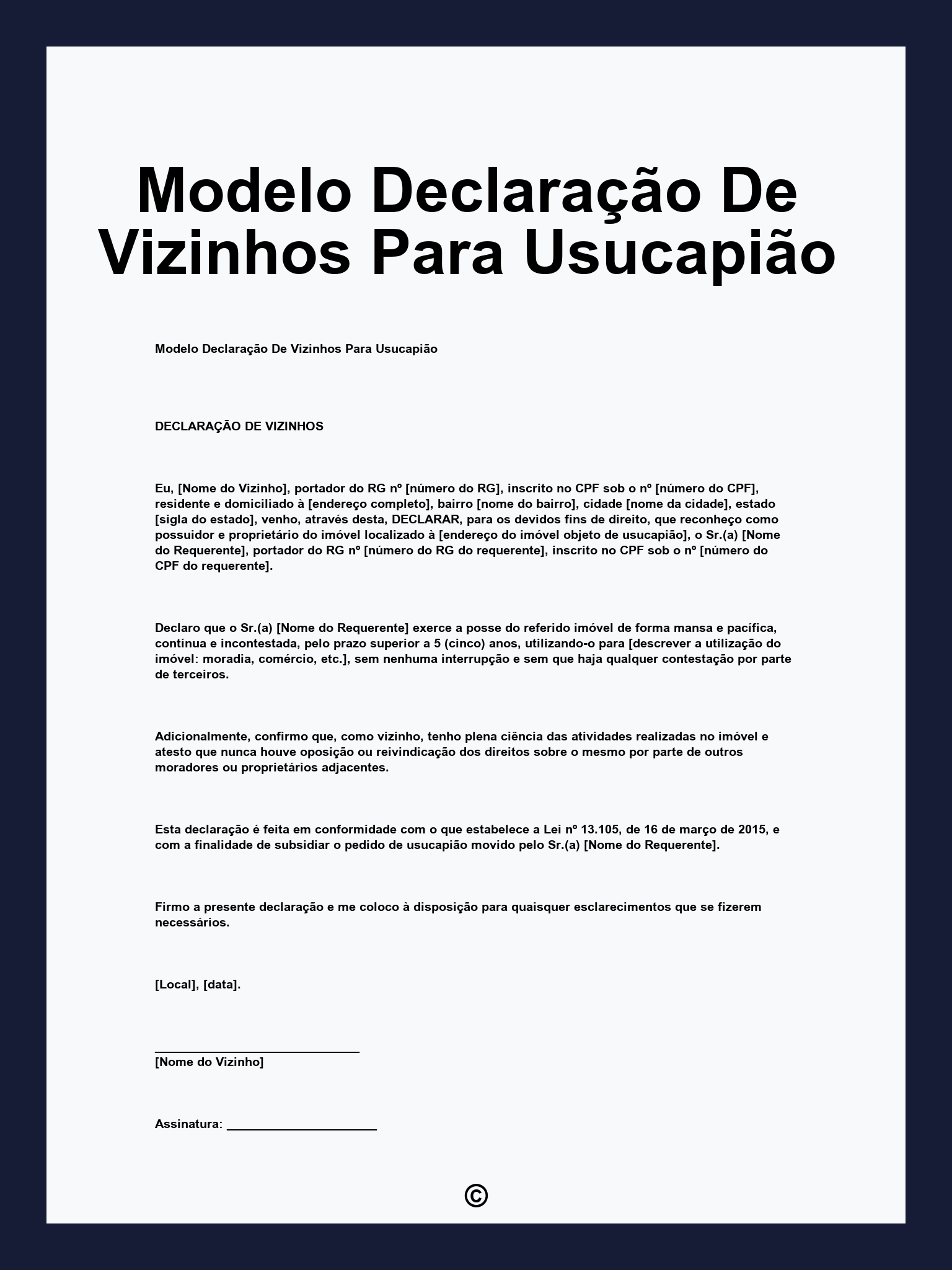 Modelo Declaração De Vizinhos Para Usucapião