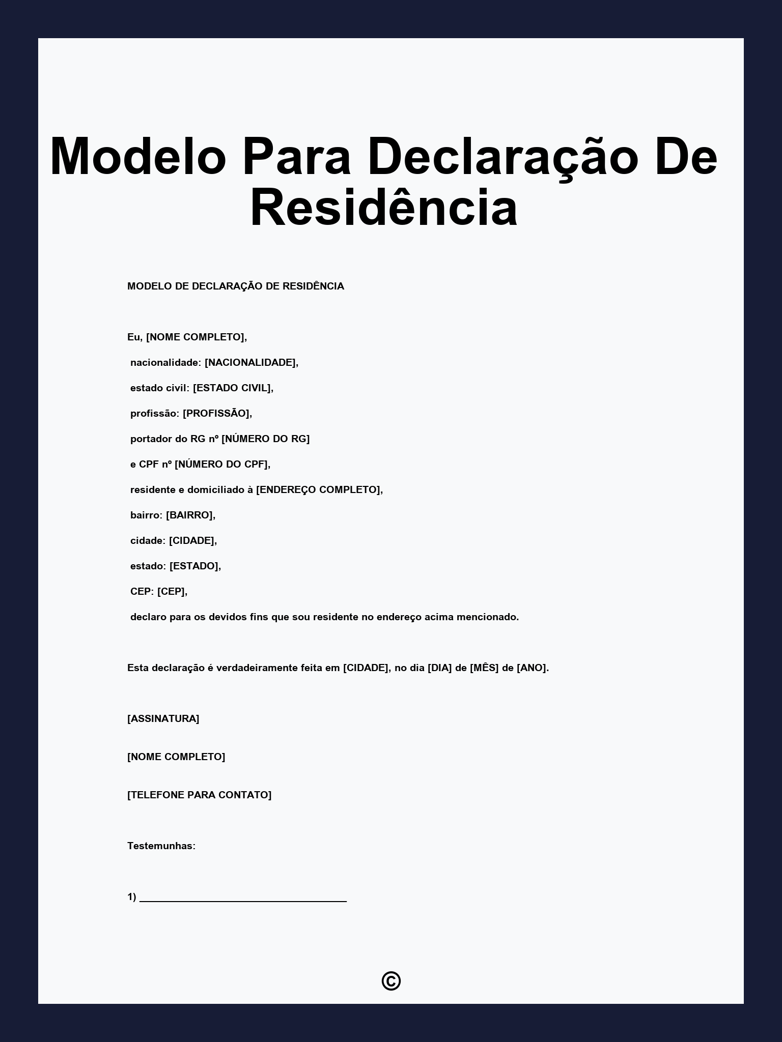 Modelo Para Declaração De Residência